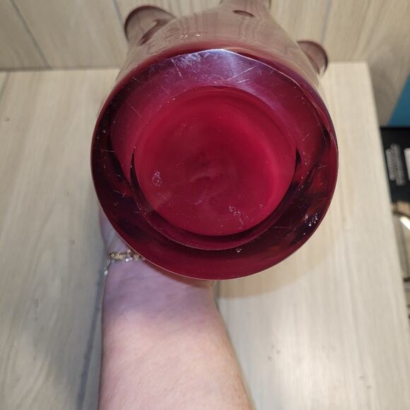 Vtg 70s Elegant Ruby Red Glass Handkerchief Vase Large Thick MCM Murano Style - Picture 5 of 9